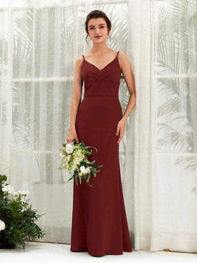Carlyna Kama Mermaid Burgundy Satin Bridesmaid Dress Maxi Sleeveless V-Neck Dress #color_burgundy