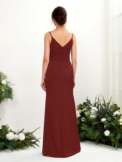 Carlyna Kama Mermaid Burgundy Satin Bridesmaid Dress Maxi Sleeveless V-Neck Dress #color_burgundy