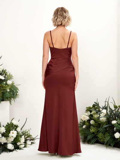 Carlyna Shirley Mermaid Burgundy Satin Bridesmaid Dress Maxi Sleeveless V-Neck Dress #color_burgundy