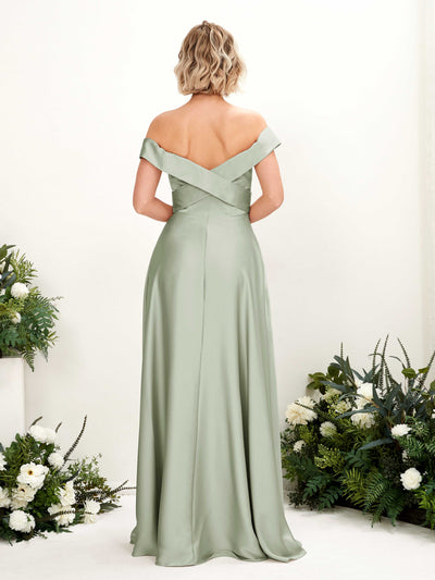 Carlyna Chloe A-Line Sage Green Satin Bridesmaid Dress Maxi Sleeveless Sweetheart Dress Back View #color_sage-green