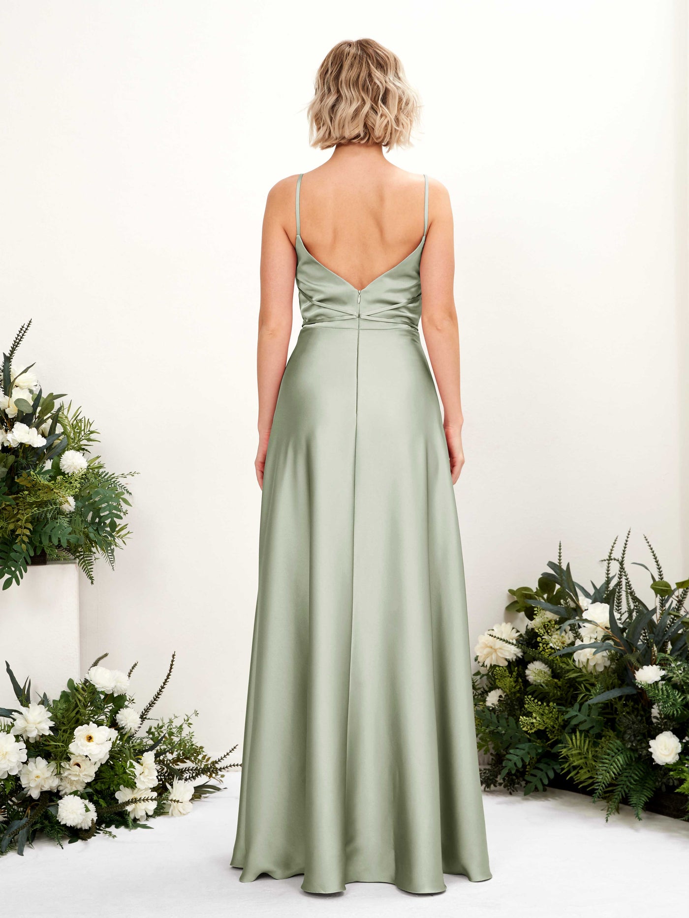 A-line Straps Sleeveless Satin Bridesmaid Dress - Sage Green (80223112)#color_sage-green