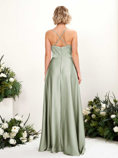 Carlyna Lenoya A-Line Sage Green Satin Bridesmaid Dress Maxi Sleeveless V-Neck Dress #color_sage-green