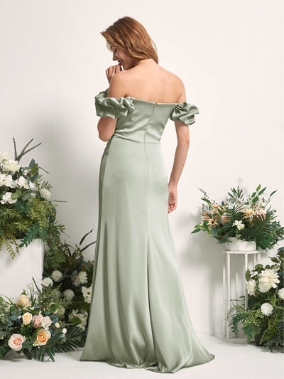 Carlyna Bianca Sheath Sage Green Satin Bridesmaid Dress Maxi Sleeveless Cowl Neck Dress Back View #color_sage-green