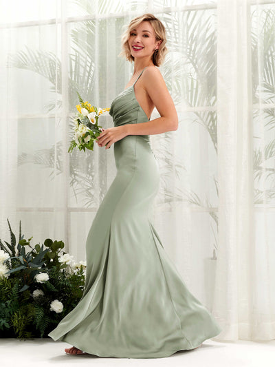 Carlyna Regina Mermaid Sage Green Satin Bridesmaid Dress Maxi Sleeveless Cowl Neck Dress #color_sage-green