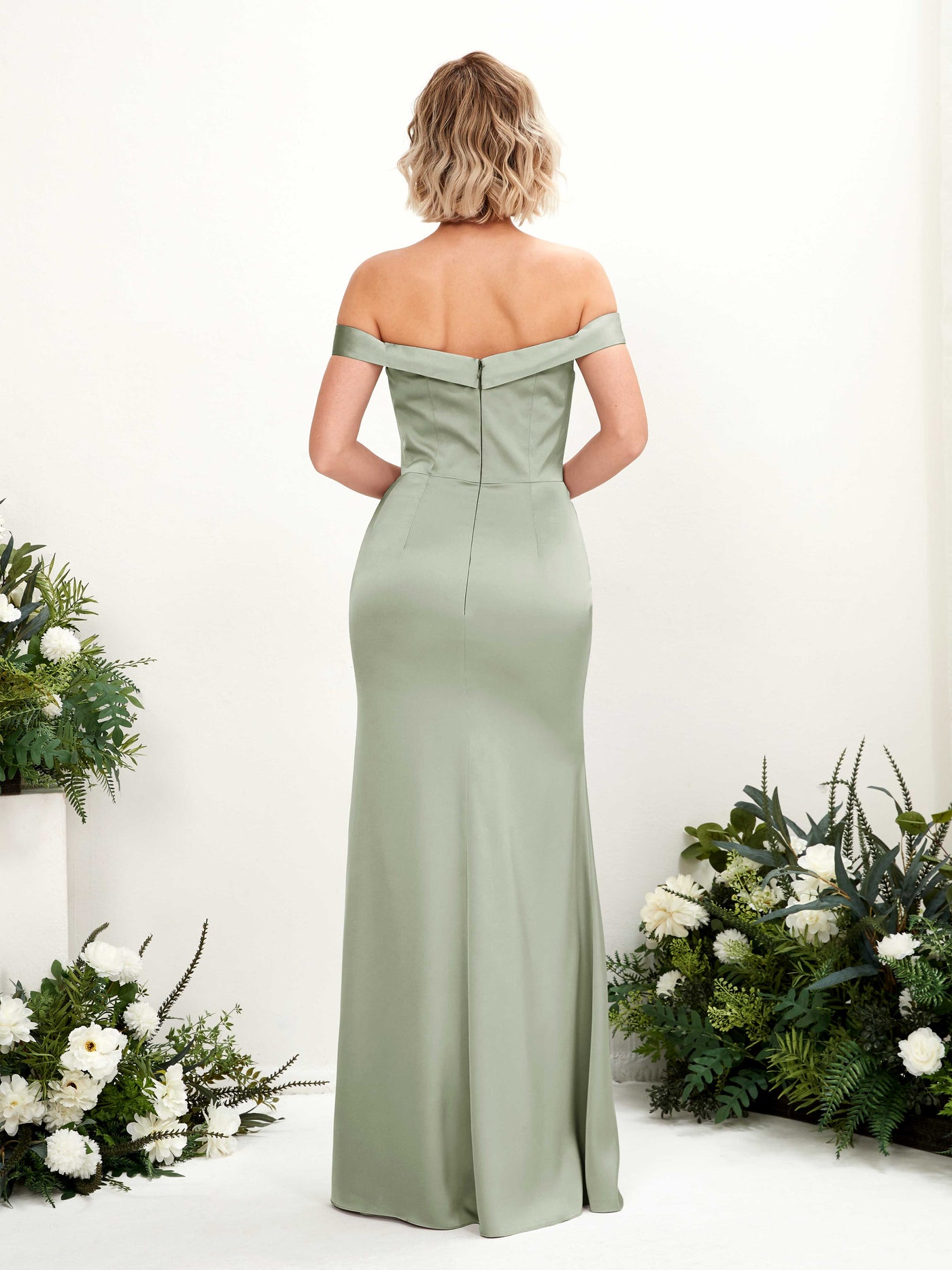 Off Shoulder Sweetheart Satin Bridesmaid Dress - Sage Green (80223812)#color_sage-green