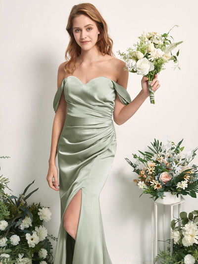 Carlyna Bridget Mermaid Sage Green Satin Bridesmaid Dress Maxi Sleeveless Sweetheart Dress Side View 2 #color_sage-green