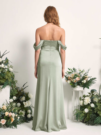 Carlyna Bridget Mermaid Sage Green Satin Bridesmaid Dress Maxi Sleeveless Sweetheart Dress Back View #color_sage-green