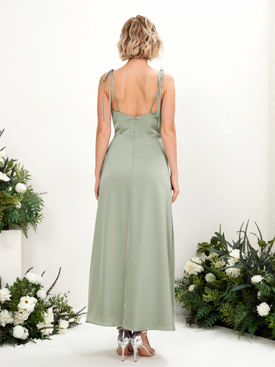 Carlyna Viola Sheath Sage Green Satin Bridesmaid Dress Midi Sleeveless Cowl Neck Dress #color_sage-green
