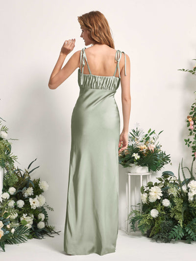 Carlyna Avery Mermaid Sage Green Satin Bridesmaid Dress Maxi Sleeveless Sweetheart Dress Back View #color_sage-green