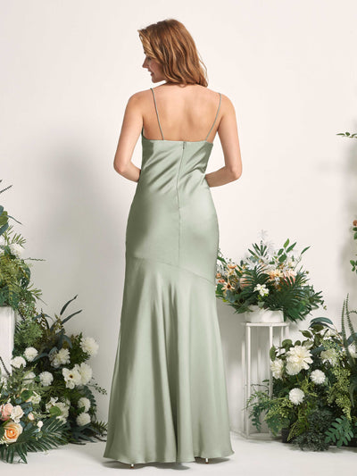 Carlyna Miranda Mermaid Sage Green Satin Bridesmaid Dress Maxi Sleeveless Cowl Neck Dress #color_sage-green