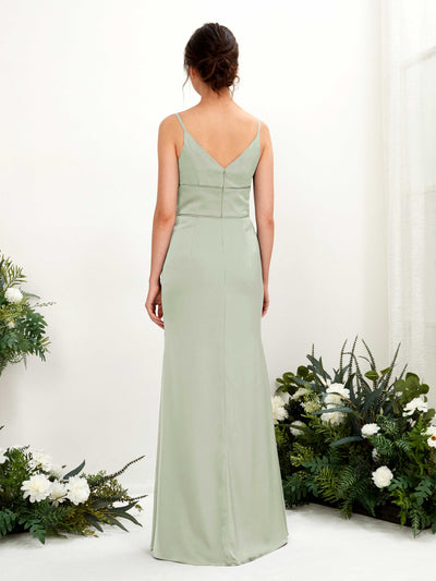 Carlyna Kama Mermaid Sage Green Satin Bridesmaid Dress Maxi Sleeveless V-Neck Dress #color_sage-green