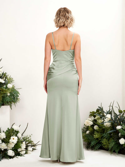Carlyna Shirley Mermaid Sage Green Satin Bridesmaid Dress Maxi Sleeveless V-Neck Dress #color_sage-green