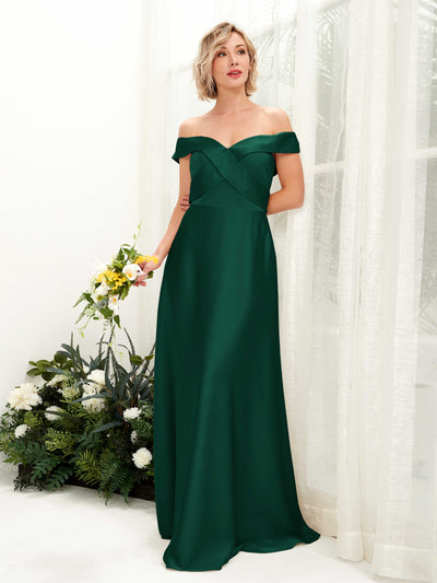 Carlyna Chloe A-Line Hunter Green Satin Bridesmaid Dress Maxi Sleeveless Sweetheart Dress Front View #color_hunter-green