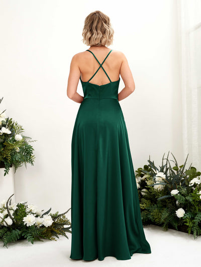 Carlyna Nydia A-Line Hunter Green Satin Bridesmaid Dress Maxi Sleeveless Cowl Neck Dress #color_hunter-green