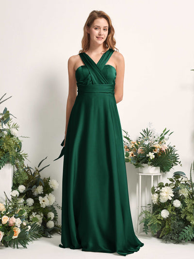 Carlyna Mirabelle Convertible Hunter Green Satin Bridesmaid Dress Maxi Sleeveless Sweetheart Dress #color_hunter-green