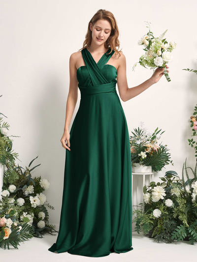 Carlyna Mirabelle Convertible Hunter Green Satin Bridesmaid Dress Maxi Sleeveless Sweetheart Dress #color_hunter-green