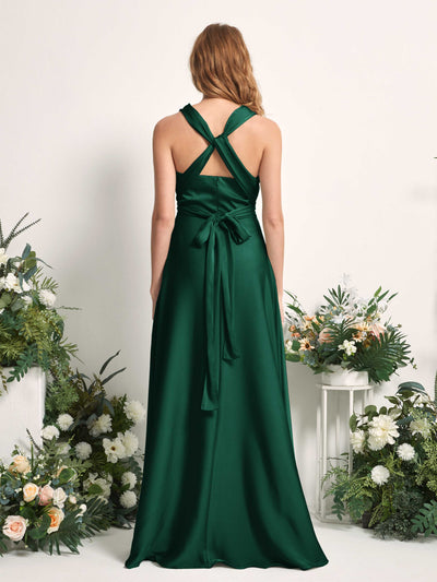Carlyna Mirabelle Convertible Hunter Green Satin Bridesmaid Dress Maxi Sleeveless Sweetheart Dress #color_hunter-green