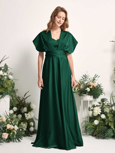 Carlyna Mirabelle Convertible Hunter Green Satin Bridesmaid Dress Maxi Sleeveless Sweetheart Dress #color_hunter-green