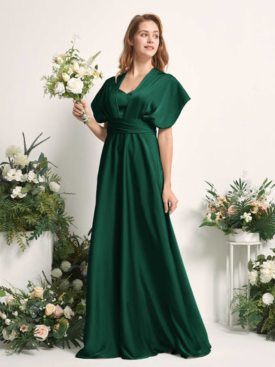 Carlyna Mirabelle Convertible Hunter Green Satin Bridesmaid Dress Maxi Sleeveless Sweetheart Dress #color_hunter-green