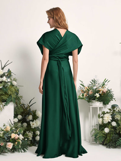Carlyna Mirabelle Convertible Hunter Green Satin Bridesmaid Dress Maxi Sleeveless Sweetheart Dress #color_hunter-green