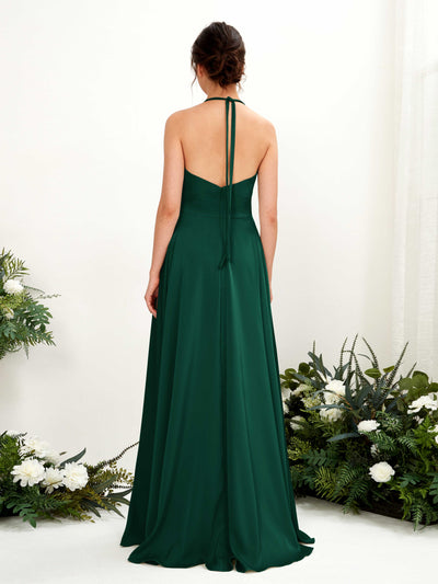 Carlyna Jocelyn A-Line Hunter Green Satin Bridesmaid Dress Maxi Sleeveless Halter Dress #color_hunter-green