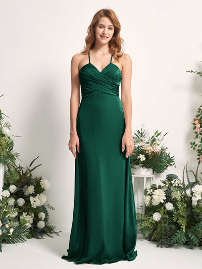 Carlyna Allison A-Line Hunter Green Satin Bridesmaid Dress Maxi Sleeveless V-Neck Dress Front View #color_hunter-green