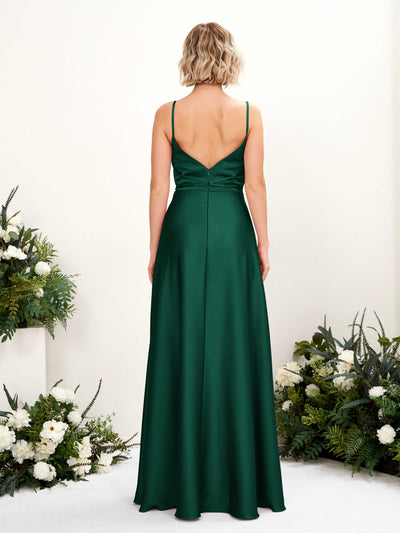 Carlyna Wallis A-Line Hunter Green Satin Bridesmaid Dress Maxi Sleeveless Cowl Neck Dress #color_hunter-green