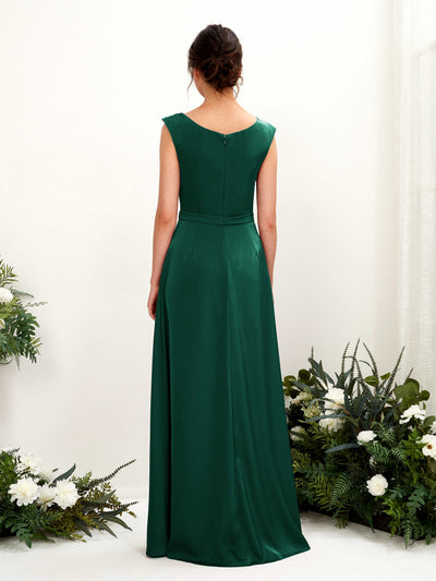 Carlyna Irma A-Line Hunter Green Satin Bridesmaid Dress Maxi Sleeveless Cowl Neck Dress Back View #color_hunter-green