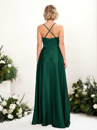 Carlyna Lenoya A-Line Hunter Green Satin Bridesmaid Dress Maxi Sleeveless V-Neck Dress #color_hunter-green