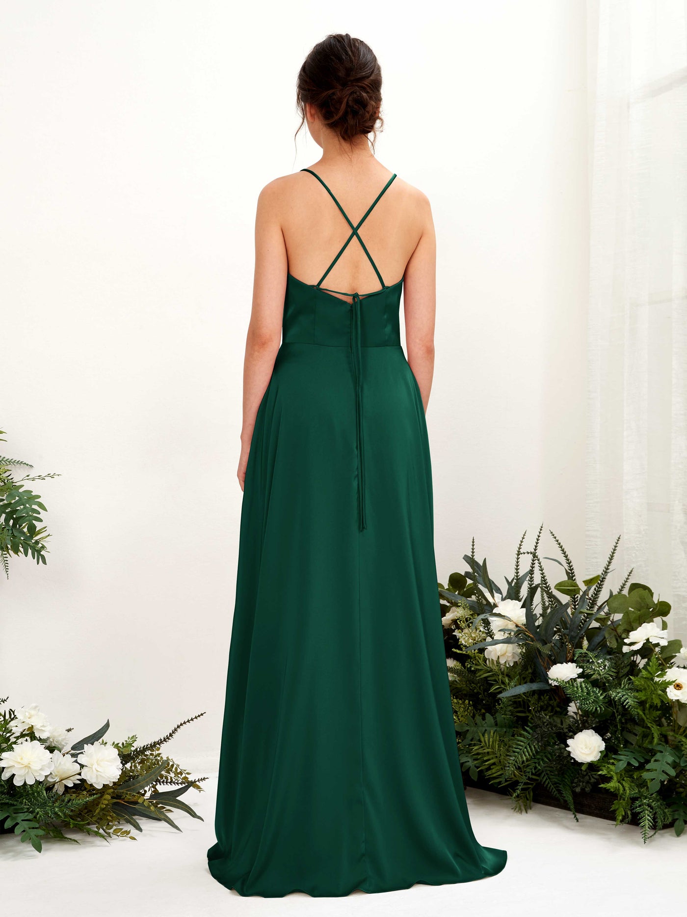 Ball Gown Straps Sleeveless Satin Bridesmaid Dress - Hunter Green (80221129)#color_hunter-green