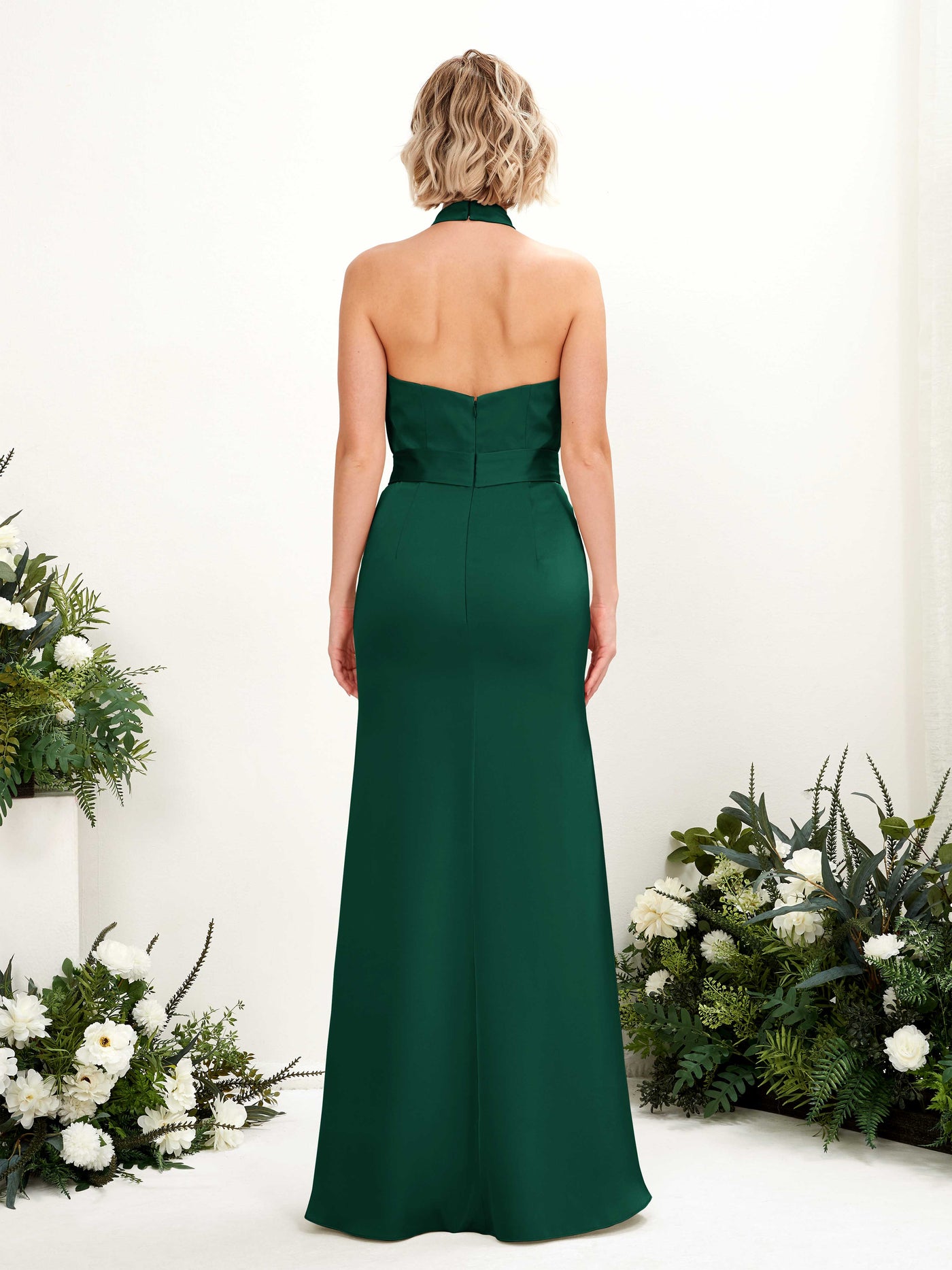 Halter Satin Bridesmaid Dress - Hunter Green (80224929)#color_hunter-green