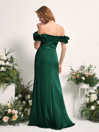 Carlyna Bianca Sheath Hunter Green Satin Bridesmaid Dress Maxi Sleeveless Cowl Neck Dress Back View #color_hunter-green