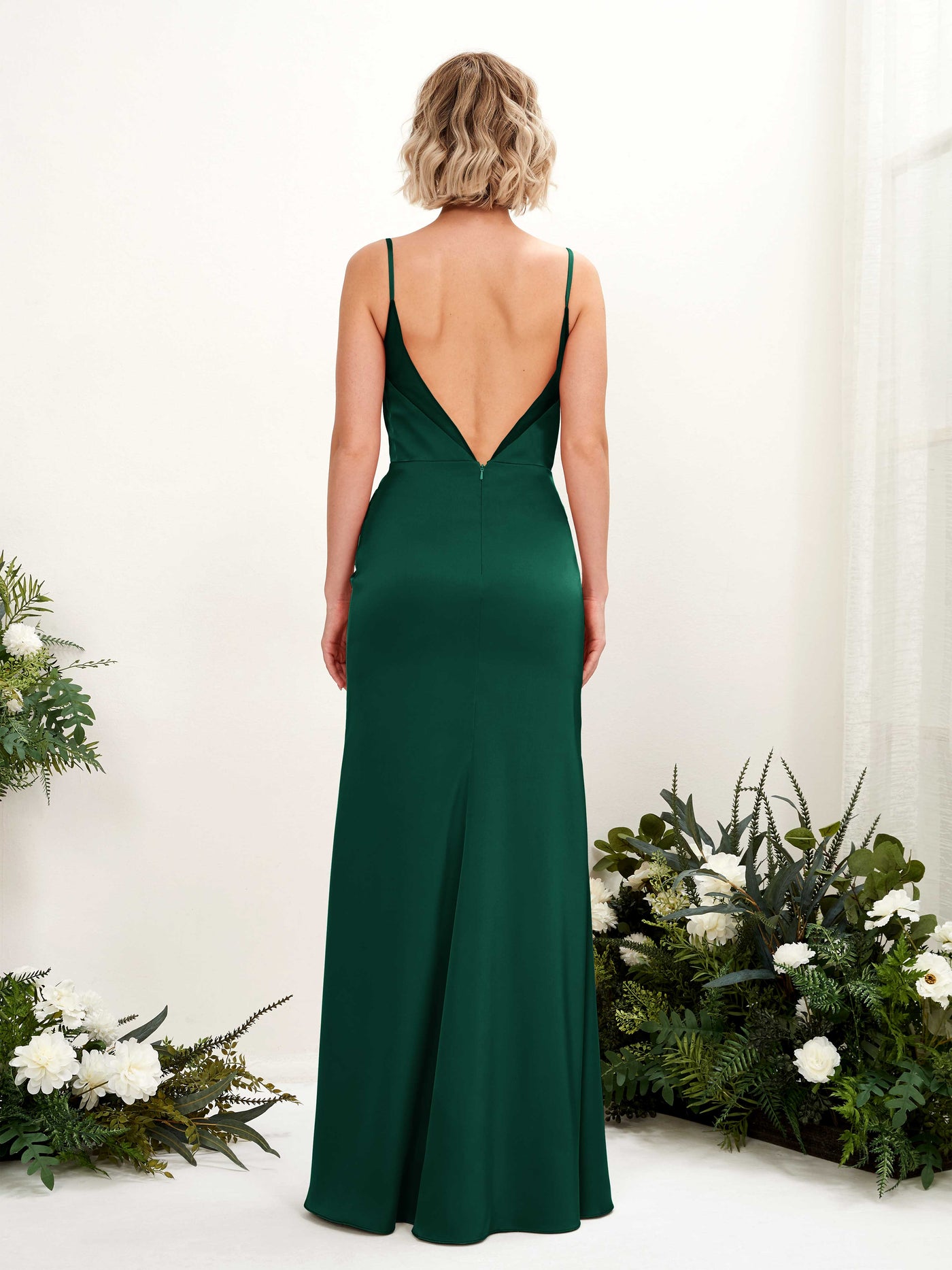 Spaghetti-straps Satin Bridesmaid Dress - Hunter Green (80222629)#color_hunter-green