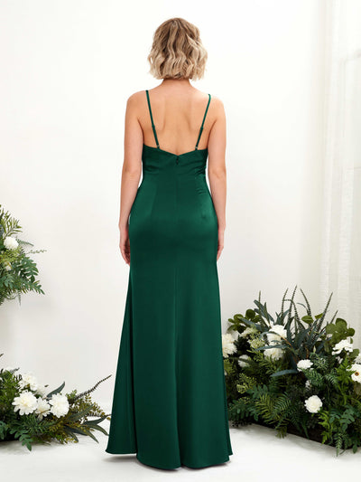 Carlyna Gloria Mermaid Hunter Green Satin Bridesmaid Dress Maxi Sleeveless Cowl Neck Dress Back View #color_hunter-green