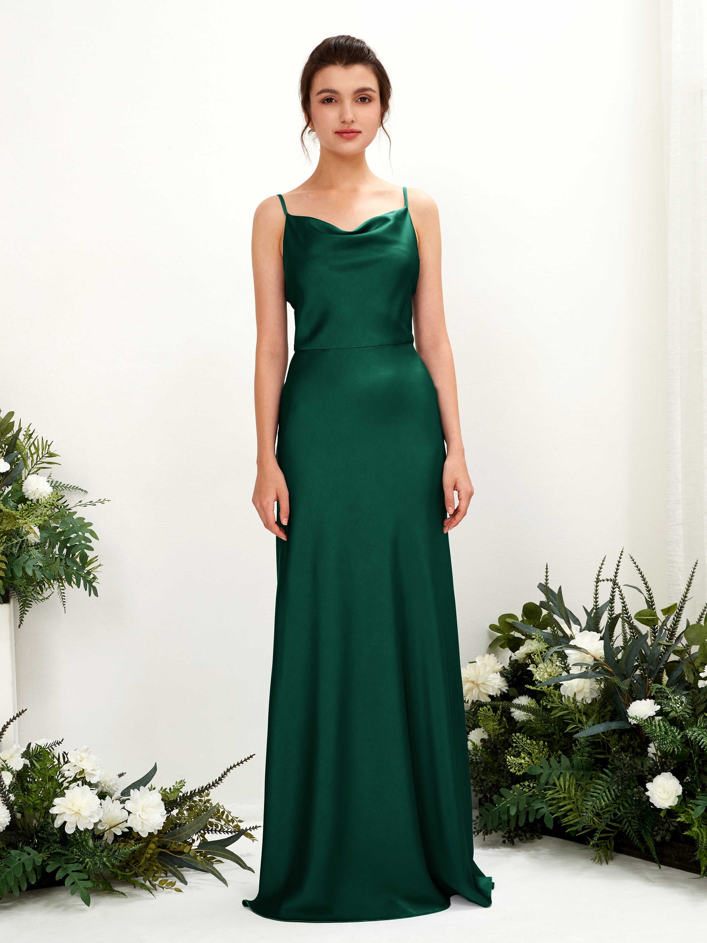 Spaghetti-straps Sleeveless Satin Bridesmaid Dress - Hunter Green (80221829)#color_hunter-green