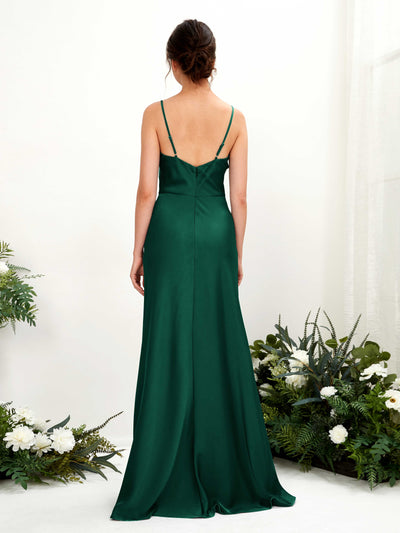 Carlyna Flora A-Line Hunter Green Satin Bridesmaid Dress Maxi Sleeveless Cowl Neck Dress Back View #color_hunter-green