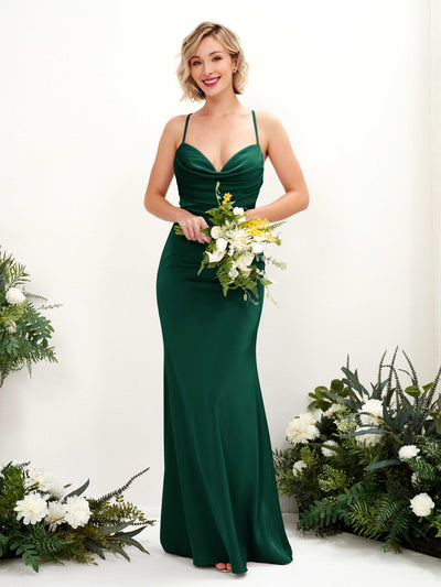 Carlyna Regina Mermaid Hunter Green Satin Bridesmaid Dress Maxi Sleeveless Cowl Neck Dress #color_hunter-green