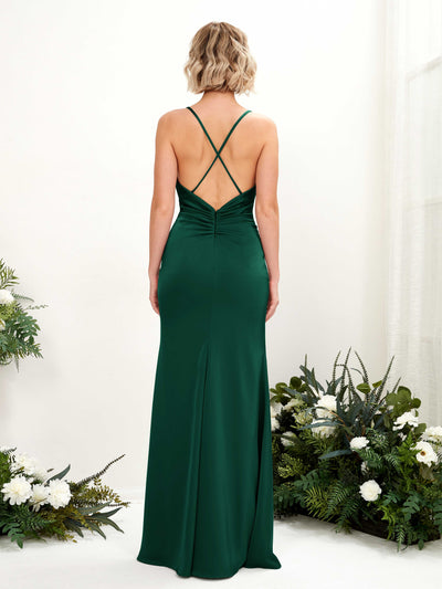 Carlyna Regina Mermaid Hunter Green Satin Bridesmaid Dress Maxi Sleeveless Cowl Neck Dress #color_hunter-green