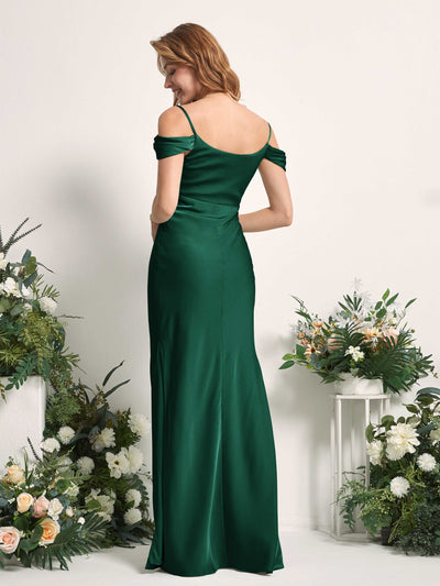 Carlyna Alexis Mermaid Hunter Green Satin Bridesmaid Dress Maxi Sleeveless Cowl Neck Dress Back View #color_hunter-green