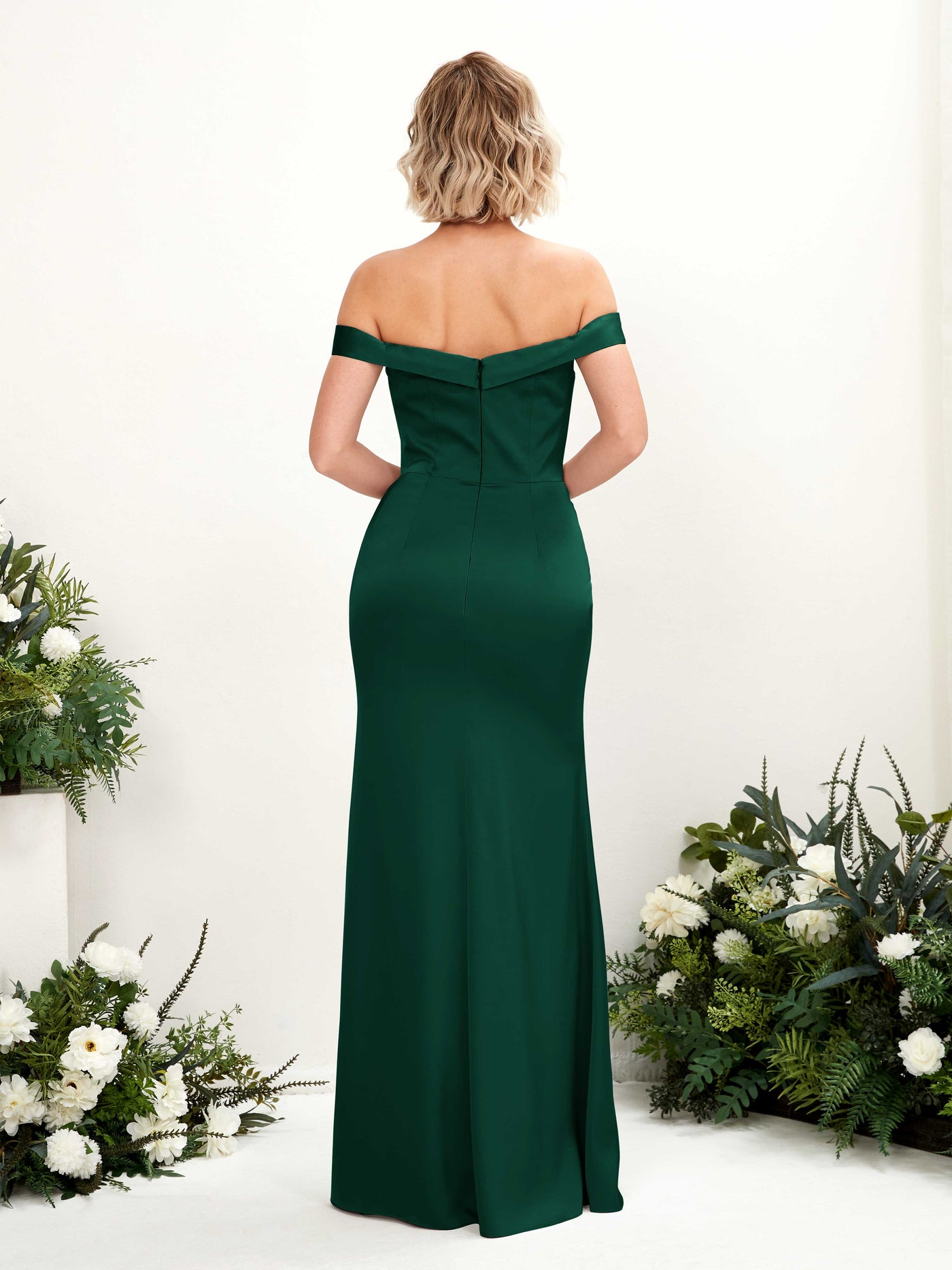 Off Shoulder Sweetheart Satin Bridesmaid Dress - Hunter Green (80223829)#color_hunter-green