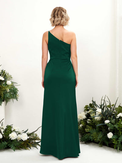 Carlyna Hedy Sheath Hunter Green Satin Bridesmaid Dress Maxi Sleeveless One Shoulder Dress Back View #color_hunter-green