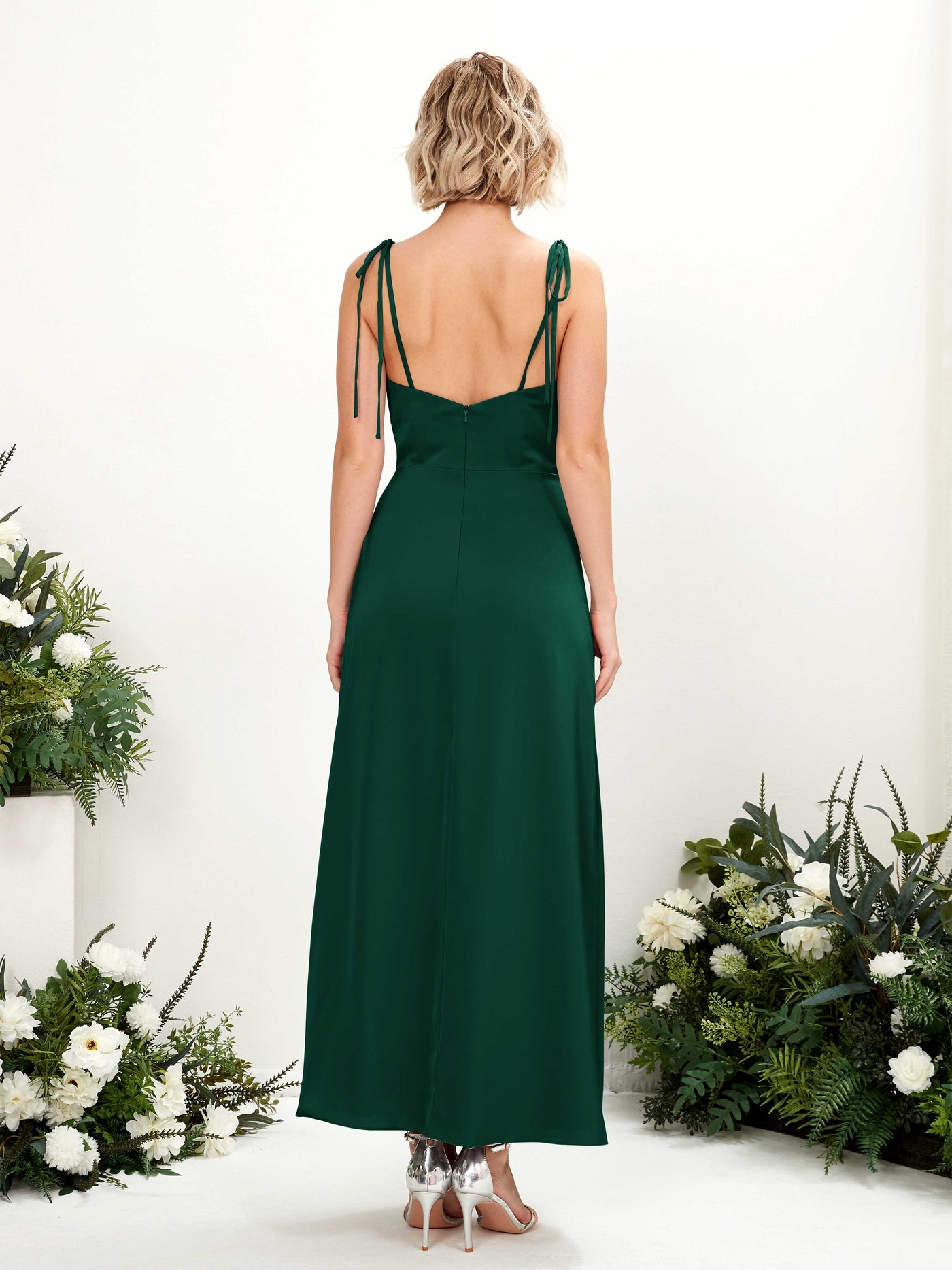 Spaghetti-straps Sleeveless Satin Bridesmaid Dress - Hunter Green (80222129)#color_hunter-green