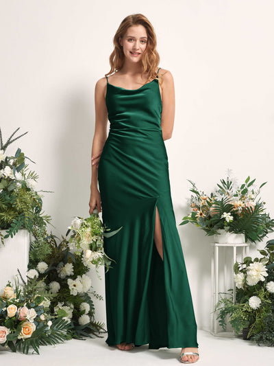 Carlyna Miranda Mermaid Hunter Green Satin Bridesmaid Dress Maxi Sleeveless Cowl Neck Dress #color_hunter-green