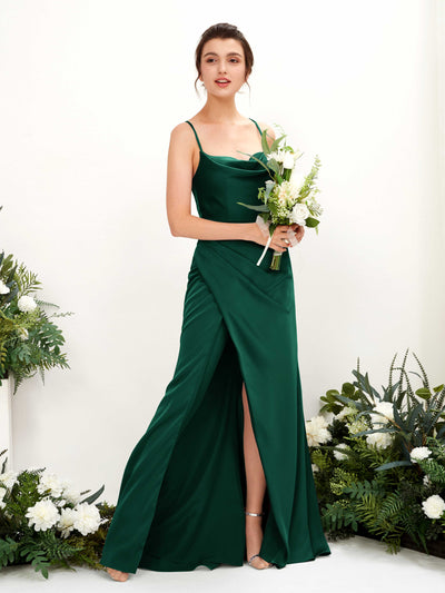 Carlyna Mavis Slim Hunter Green Satin Bridesmaid Dress Maxi Sleeveless Cowl Neck Dress #color_hunter-green