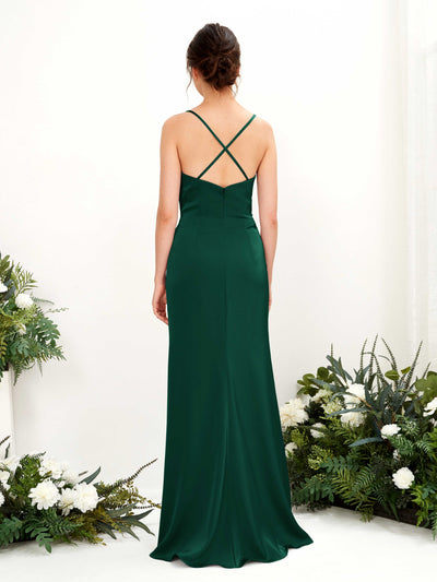 Carlyna Mavis Slim Hunter Green Satin Bridesmaid Dress Maxi Sleeveless Cowl Neck Dress #color_hunter-green
