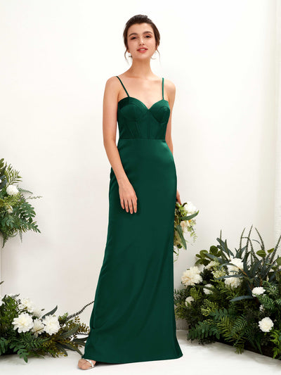 Carlyna Cathy Mermaid Hunter Green Satin Bridesmaid Dress Maxi Sleeveless Sweetheart Dress Front View #color_hunter-green