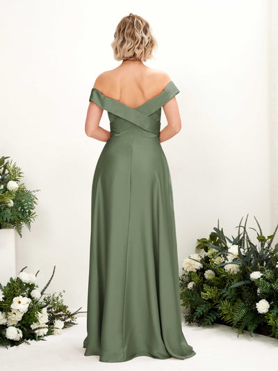Carlyna Chloe A-Line Green Olive Satin Bridesmaid Dress Maxi Sleeveless Sweetheart Dress Back View #color_green-olive