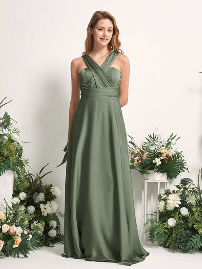 Carlyna Mirabelle Convertible Green Olive Satin Bridesmaid Dress Maxi Sleeveless Sweetheart Dress #color_green-olive