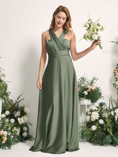 Carlyna Mirabelle Convertible Green Olive Satin Bridesmaid Dress Maxi Sleeveless Sweetheart Dress #color_green-olive