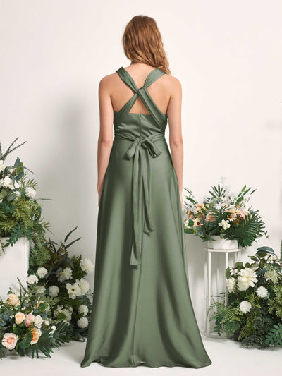 Carlyna Mirabelle Convertible Green Olive Satin Bridesmaid Dress Maxi Sleeveless Sweetheart Dress #color_green-olive
